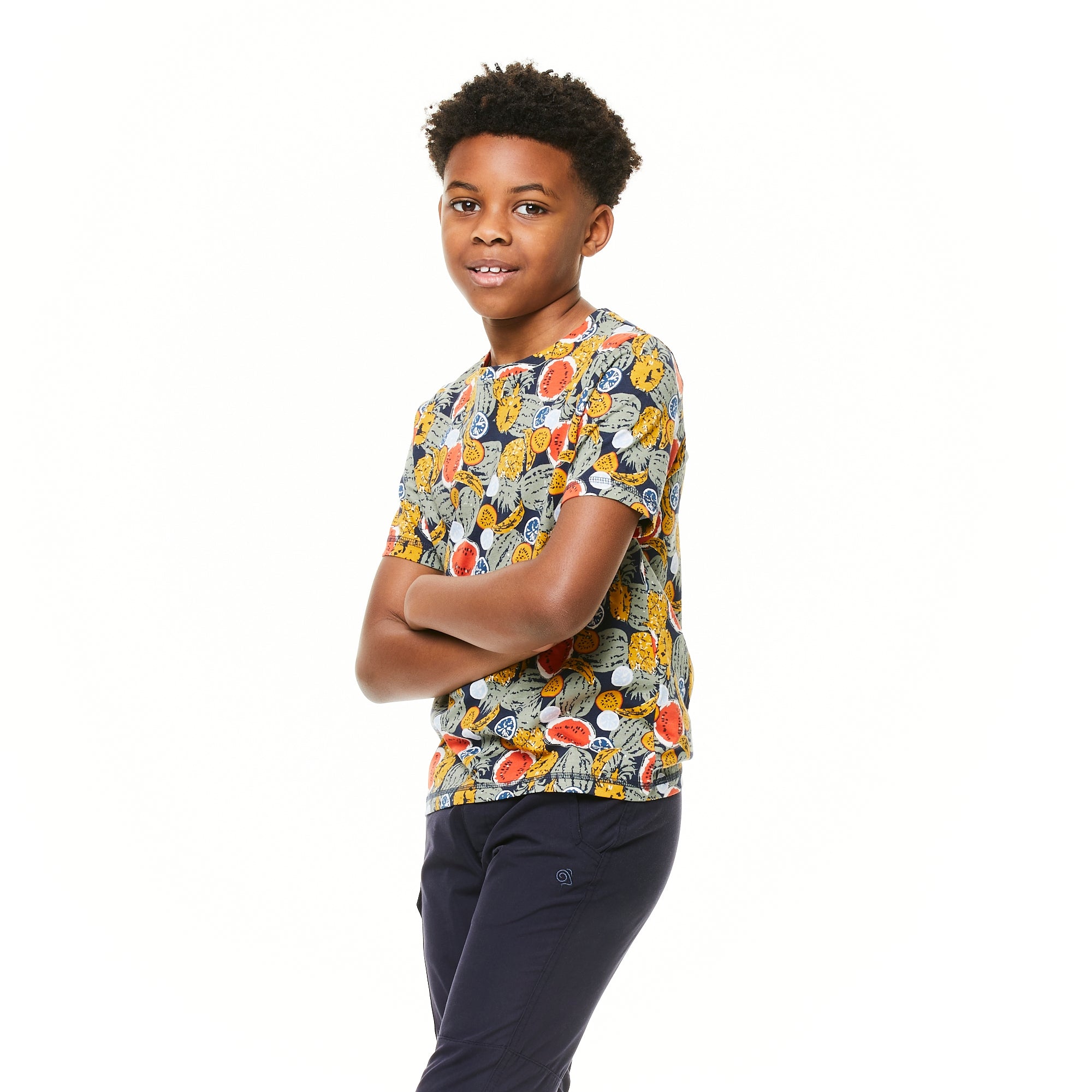 Kid's Gibbon Short Sleeved T-Shirt - Blue Navy Fruit Print