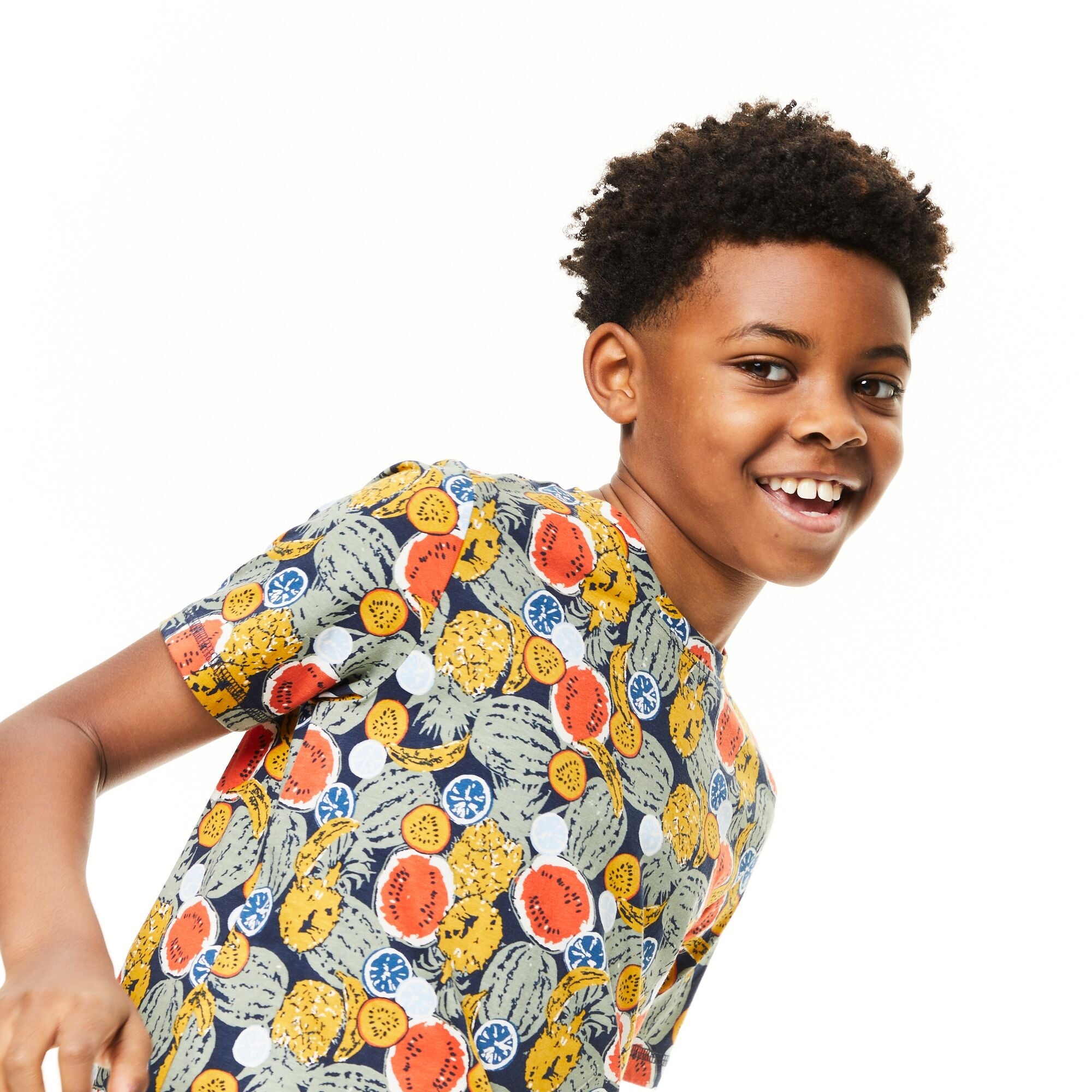 Kid's Gibbon Short Sleeved T-Shirt - Blue Navy Fruit Print