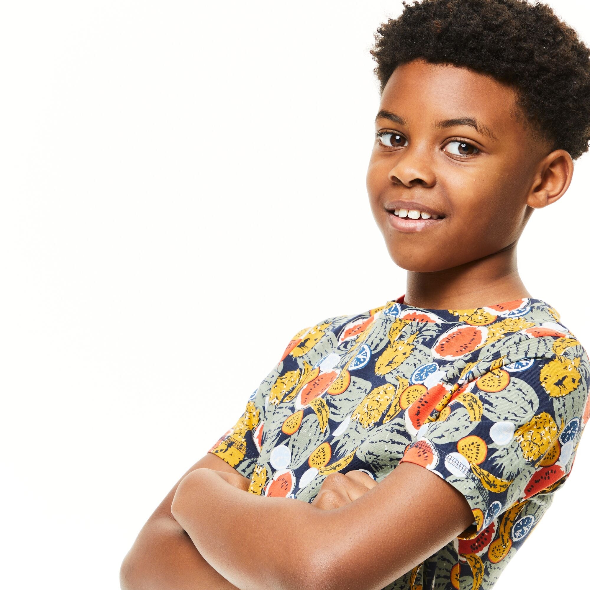 Kid's Gibbon Short Sleeved T-Shirt - Blue Navy Fruit Print