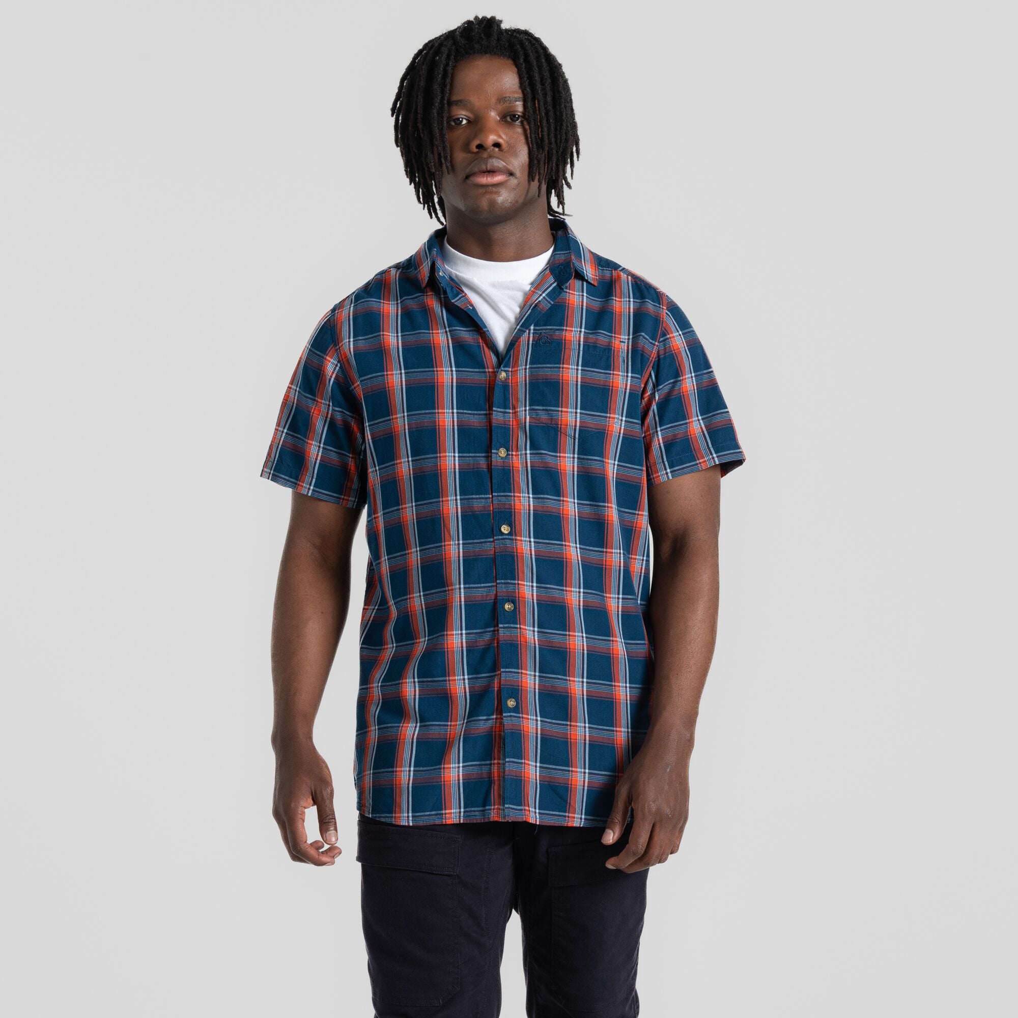 Men's Rafie Check Short Sleeved Shirt | Poseidon Blue Check